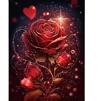 MARKENLOS Kunstvolle glitzernde rote Rosen Diamond painting Set, ohne Bilderrahmen 30x40cm