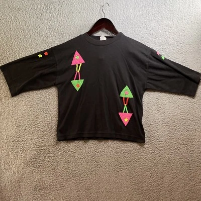 VTG 80s Black And Neon Shirt Pink Green Geometric Size 10 USA Join The Club — 第 1/4 张图片