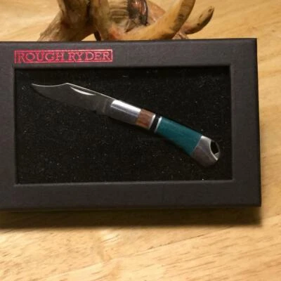 Rough Rider 2" Tiny Folder Turquoise/Brownwood Pocketknife w/Lanyard Hole RR1473 - Image 1 of 4