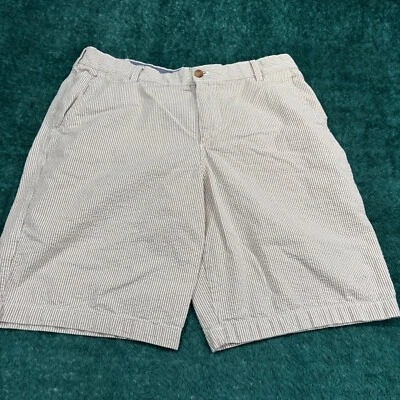 Pantalones Cortos Para Hombre Seersucker 36 Izod Marrón Blanco Ligero Playa Náutico Preppy Foto 1 de 4