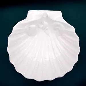 Blue Sky Keramik Muschelschale Maritim Küste weiß geprägte Keramik 9,5" breit - Bild 1 von 10