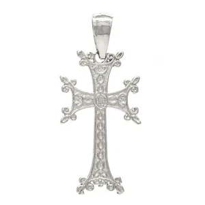 14k White Gold Khachkar Armenian Cross Charm Pendant 1.4 grams - Picture 1 of 3