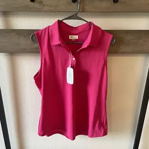 NWT $50 GREG NORMAN Women’s Sleeveless Gold Shirt Polo Pink Tennis Stretch Sz L - Picture 1 of 12