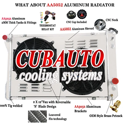 4 Row Radiator Shroud Fan+Relay Fit 82-1992 Chevy Camaro Pontiac Firebird V8 - Image 1 of 4