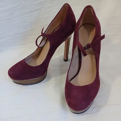 Zapatos de salón Joan & David Mary Jane Daquimberly púrpura dorado plataforma tacón gamuza talla 7,5 M Foto 1 de 4
