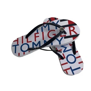 TOMMY HILFIGER BAYLA RED BLUE WHITE FLIP FLOPS WOMENS SZ 10 NEW WITH TAG - Picture 1 of 5