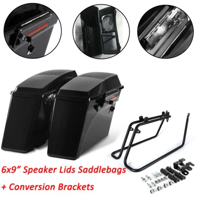 Hard Saddlebags w/ 6x9" Speaker Lids + Conversion Brackets For 08-17 Harley Dyna - Image 1 of 4