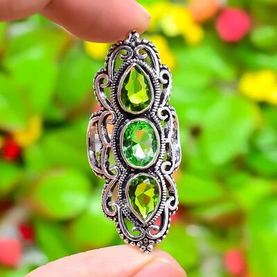 Peridot Gemstone Handmade 925 Sterling Silver Jewelry Ring Size 6.5 V002 - Image 1 of 4