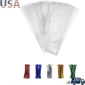 50Pcs Clear Cellophane Treat Bags Plastic Gift Packaging Candy Snacks Cookies US - Picture 1 of 7