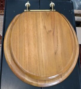 Vintage Oak Toilet Seat with Brass Fittings