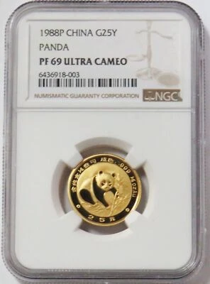 1988 P GOLD CHINA 25 YUAN PANDA 1/4 OZ COIN NGC PROOF 69 ULTRA CAMEO - Image 1 of 4
