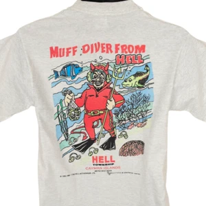 Camiseta Muff Diver De Colección Para Hombre Talla Pequeña Gris Años 90 Hell Caymans Hecha en EE. UU. - Imagen 1 de 8