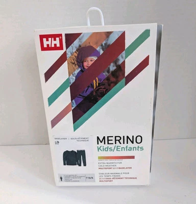 Helly Hansen Kids Merino Wool Base Layer Set NWT Sz US 6 EU 116 Top/Bottom Navy - Image 1 of 4