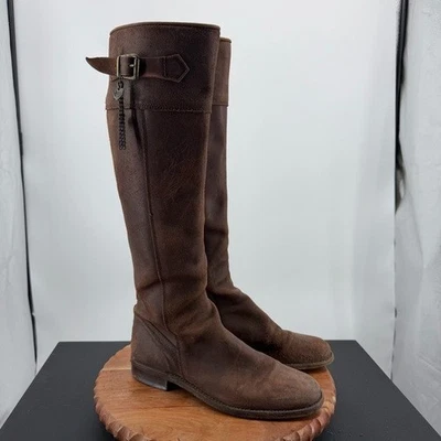 Juicy Couture Botas Altas de Montar Cuero Marrón Talla 10M Ecuestre Moto Boho Foto 1 de 4