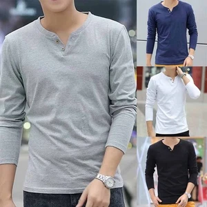 New Quality Men Pullover T Shirt Cotton Long Sleeve Mens M~3XL Slim Soft - Picture 1 of 16