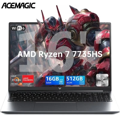 ACEMAGIC 16'' Gaming Laptop AMD Ryzen7 7735HS 16GB DDR4 512GB SSD Win11 WIFI6 BT - Bild 1 von 4