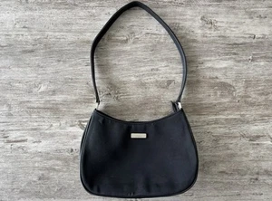 90s Vintage Liz Claiborne Handbag Black Nylon Shoulder Bag Purse Silver Hardware - Picture 1 of 12
