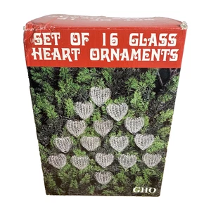 GHO Set of 16 Clear Spun Glass Heart Shape Christmas Ornaments Vintage NIB - Picture 1 of 7