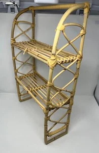 Vintage Rattan Peacock Bamboo Wicker Shelf Two Teir Hanging Shelf Boho - Picture 1 of 4