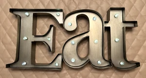 "EAT" Lighted Silver Metal Marquee Sign Battery Operated 20.5" x 10" x 2" - Picture 1 of 9