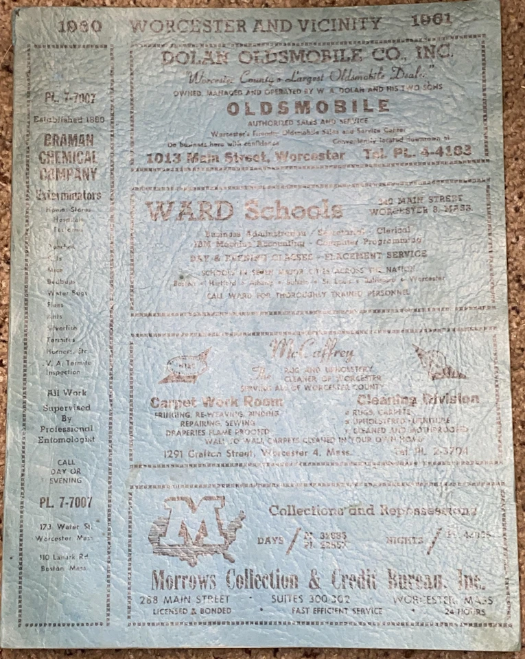 VINTAGE 1960-61 WORCESTER MA AND VICINITY PHONE BOOK From The WASHINGTON DINER - Image 1 of 4