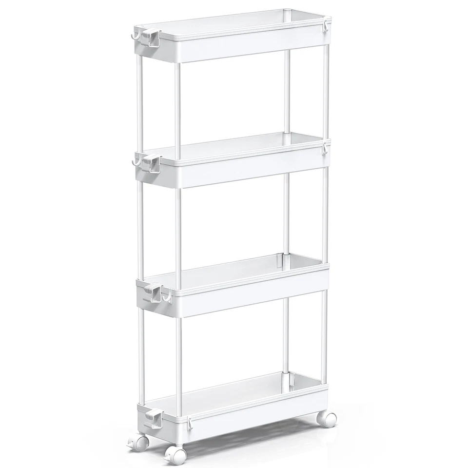 Spacekeeper 4 Tier Slim Storage Cart Mobile Shelving Unit Organizer Slide out St