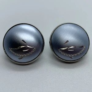 Vtg HOBE Brushed Matte Blue Silver Tone Etched Dome Clip Earrings 3/4” - Picture 1 of 5