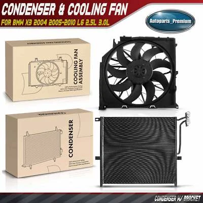 Kit de montaje de condensador y ventilador de refrigeración de CA para BMW X3 E83 F25 2004-2010 2,5 L 3,0 L Foto 1 de 4