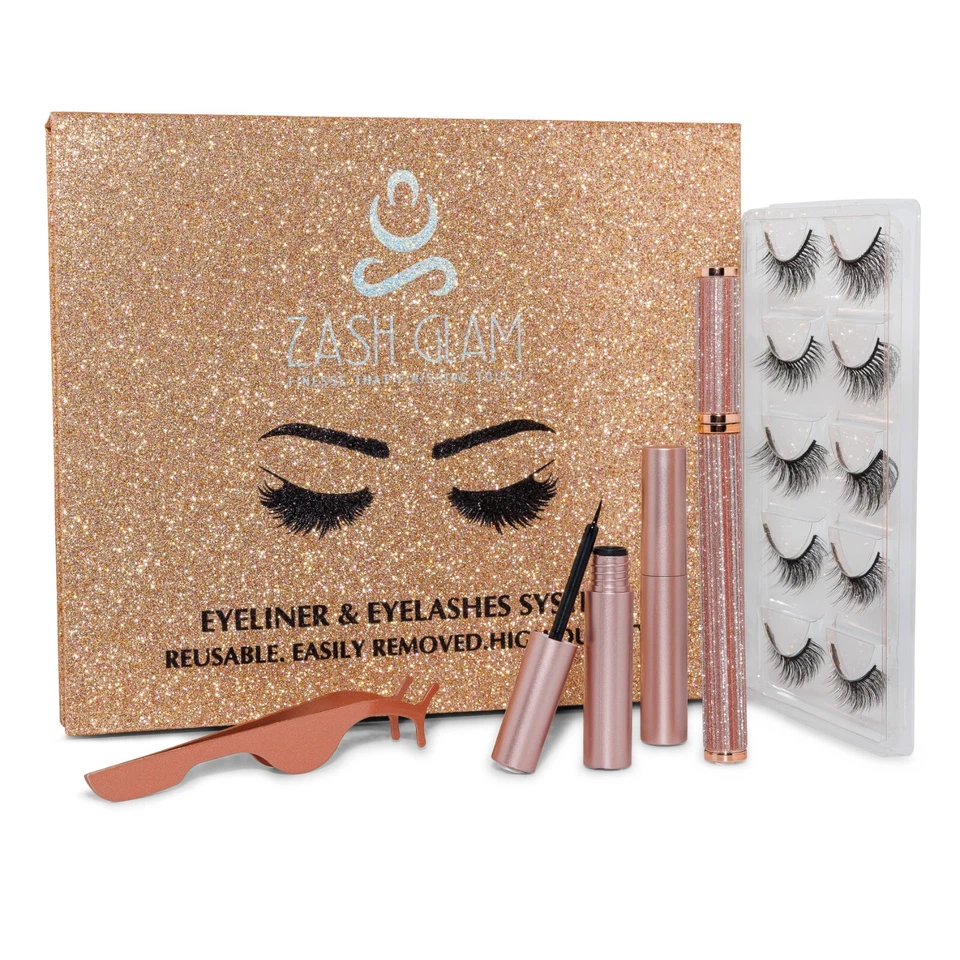 ZASH GLAM 5 Pair Reusable Natural Eyelashes with eyeliner and glue set - Image 1 of 4