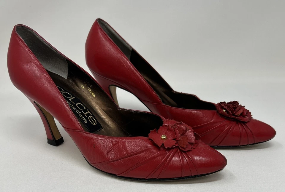 Zapatos de tacón talla 8 medianos vintage 1999 Dolcis cuero rojo Foto 1 de 4