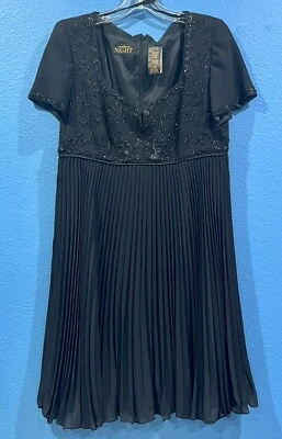 Vintage Liz Claiborne Night Black Beaddd Empire Waist Dress Pleated Skirt SZ 10 - Image 1 of 4