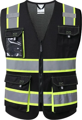 JK Reflective Safety Vests High Visibility Vest w Pockets Mesh ANSI/ISEA Osha LARGE