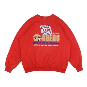 Vintage 1989 49ERS Super Bowl NFC Champions Sweater Red Mens Size Large Boxy Fit - Picture 1 of 9