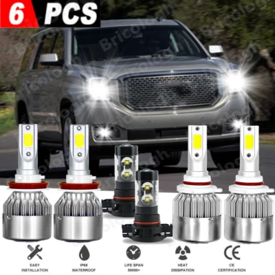 Combo faros LED haz alto/bajo kit de bombillas antiniebla para GMC Yukon XL 2015-2018 Foto 1 de 4