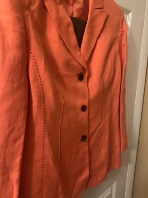 Le Suit 4p Orange and Brown Linen Pant Suit - Image 1 of 4