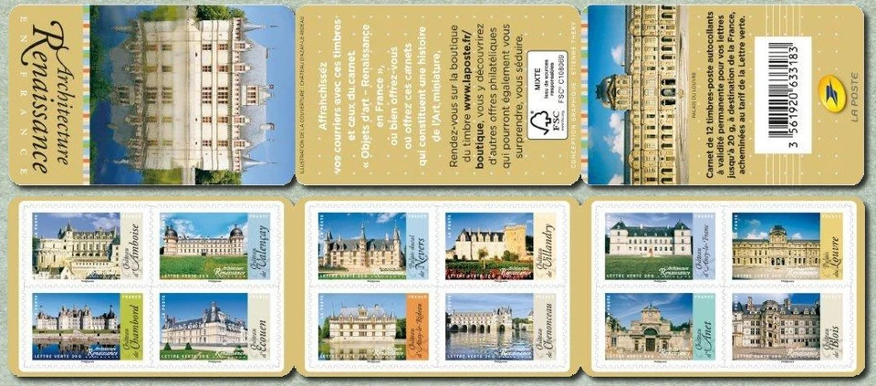 france 2015 booklet style Renaissance castle architecture Chambord Louvre 12v ** - Image 1 of 1