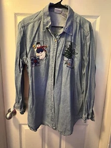 Camisa vaquera Bobbie Brooks de colección para mujer árbol de Navidad/muñeco de nieve escarchado talla 18/20 - Imagen 1 de 5