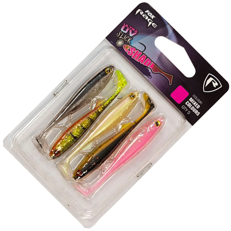 Fox Rage Slick Shad mixed UV Colour Pack - 5 Gummifische, Kunstköder, Gummiköder