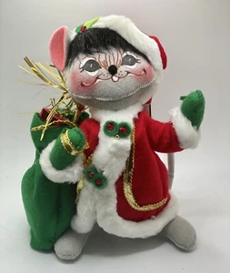 Bambola Annalee 10” 2008 Elegante Topolino di Natale in Costume Babbo Natale Velluto Sacco di Regali - Foto 1 di 8