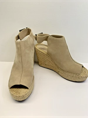 Kenneth Cole 纽约尺寸 6.5 Olivia 麂皮绒露趾鞋楔形棕褐色 — 第 1/4 张图片