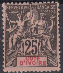 TIMBRE COTE D' IVOIRE TYPE GROUPE 25c N° 8 NEUF * GOMME AVEC CHARNIERE - Imagen 1 de 2