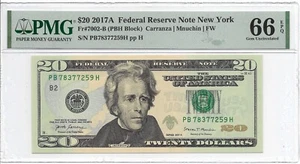2017A $20 NEW YORK FRN. PMG GEM Uncirculated 66 EPQ Banknote. - Picture 1 of 2