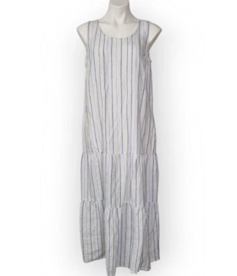 J. Jill 亚麻长裙分层条纹白色口袋海滩波西米亚 Lagenlook 尺寸 S — 第 1/4 张图片