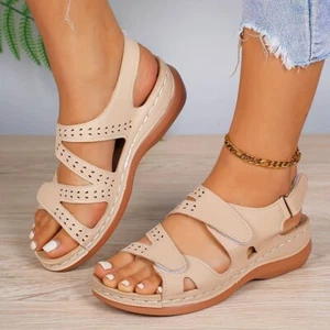 Womens Summer Orthopedic Wedge Sandals Walking Slingback Flat Casual Shoes Size - Picture 1 of 13