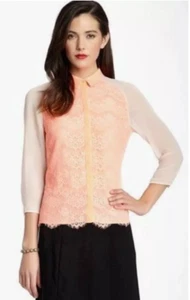 Ted Baker Lace Button Up Sheer Back Collar 3/4 Sleeve Orange Size Large 10-12 - Picture 1 of 9