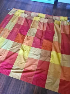 Pair Vintage Orange Yellow Red Check Plaid Curtains Drop 52in W:67in EACH - Picture 1 of 3