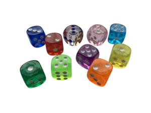 10 x Six Sided Translucent Dice Casino Craps - VARIOUS SIZES AND COLOURS - Picture 1 of 14