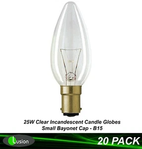 20 x 25W Clear Candle Light Globes Bulbs Lamp Incandescent Small Bayonet B15 SBC - Picture 1 of 5