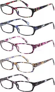 Reading Glasses 5 Pairs Fashion Ladies Readers Spring Hinge with Pattern Print - Picture 1 of 7