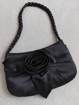 FENN WRIGHT MANSON BLACK ROSE FLOWER 100% SILK CLUTCH EVENING BAG - Image 1 of 4